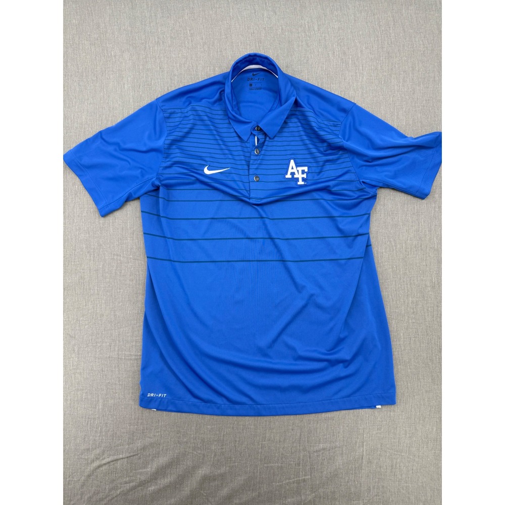 Nike Air Force Falcons Dri-FIT Polo Shirt Mens Large Blue Striped AF Logo
